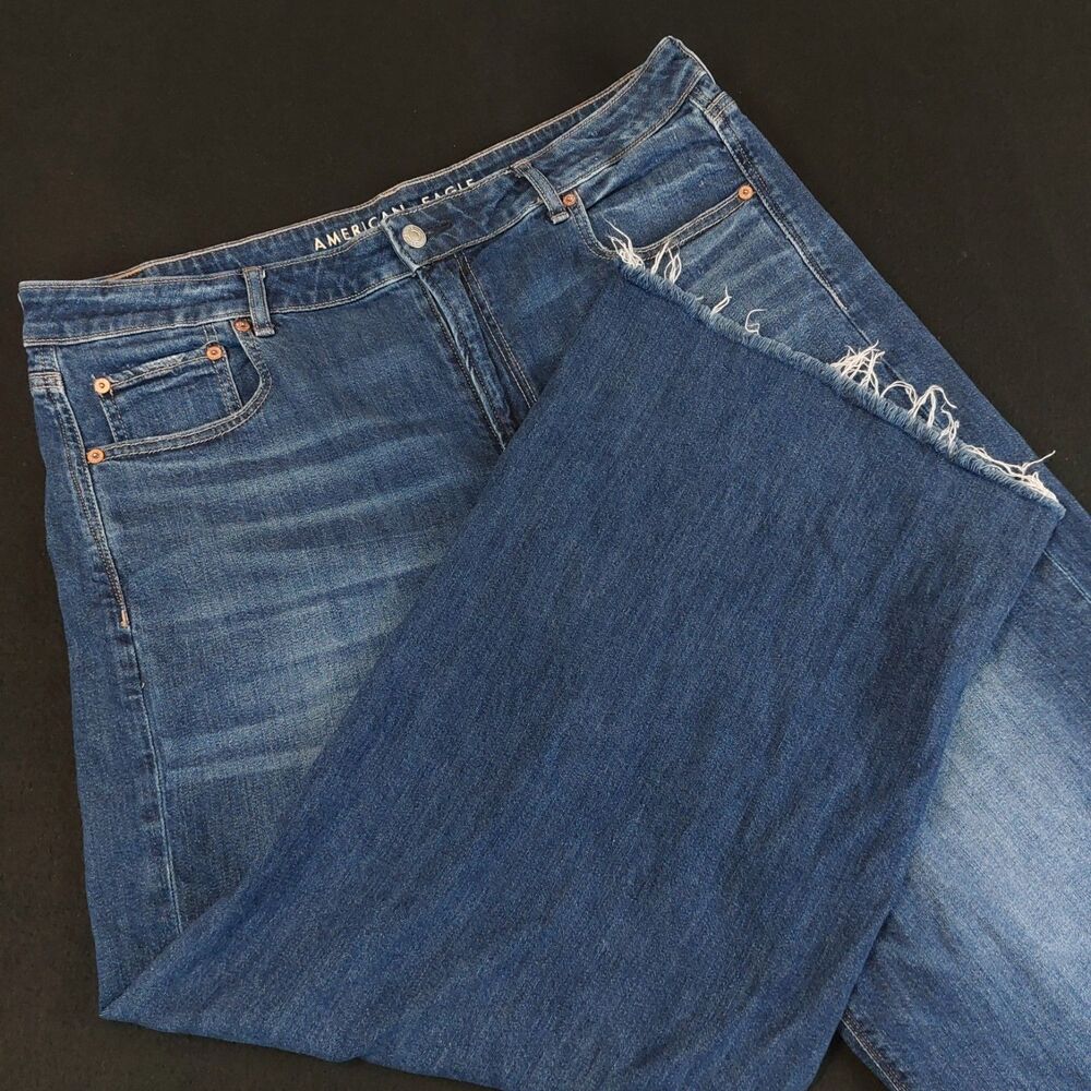 American Eagle Super High Rise Baggy Wide Leg Raw Hem Jeans Womens 16R (38 X 27)